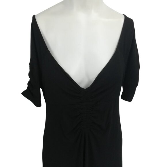 Boden Ruched Front Jersey V Neck Black Midi Dress Size 8R Stretch Short Sleeve - Picture 11 of 12